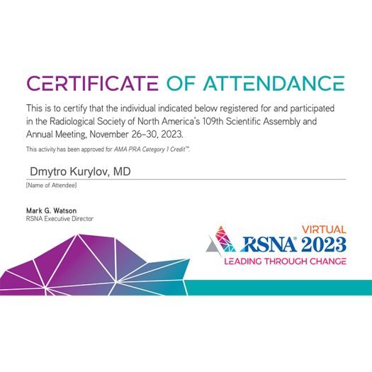 RSNA 2023 CERTIFICATE OF ATTENDANCE Virtual